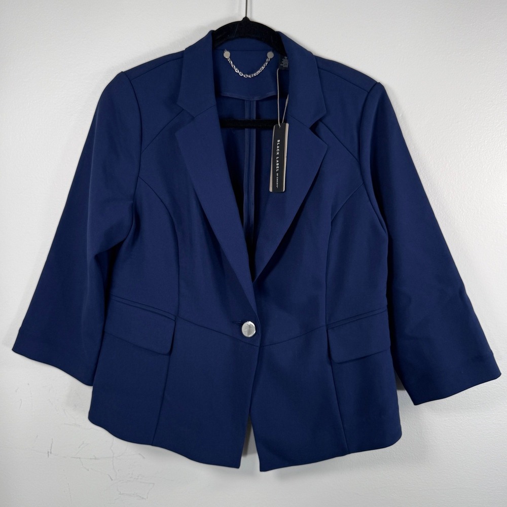 Chicos Black Label Tonga Navy Suiting Jacket Blazer 3/4 Sleeve Sz 0 NEW Office